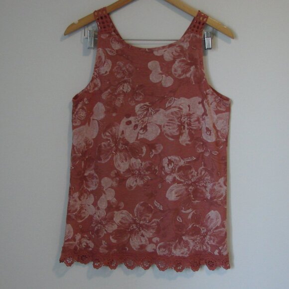 Crochet Lace Floral Tank Top Italy Soft Pink Salmon Boho Flowy Loose Size Small - Picture 12 of 14
